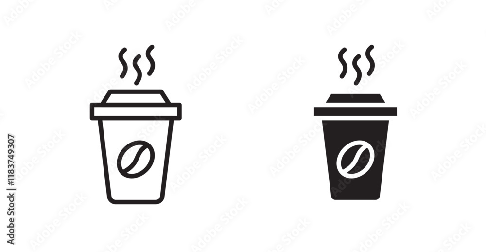 Hot coffee cup icon set vector graphics designs Hot coffee cup icon set vector graphics designs
