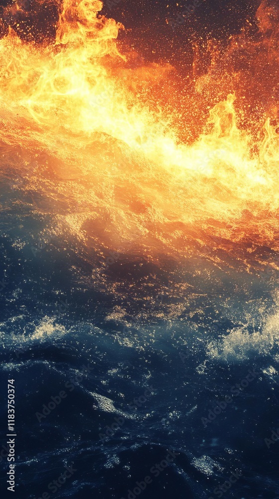 Fototapeta premium Fiery Wave Crashing onto Dark Water