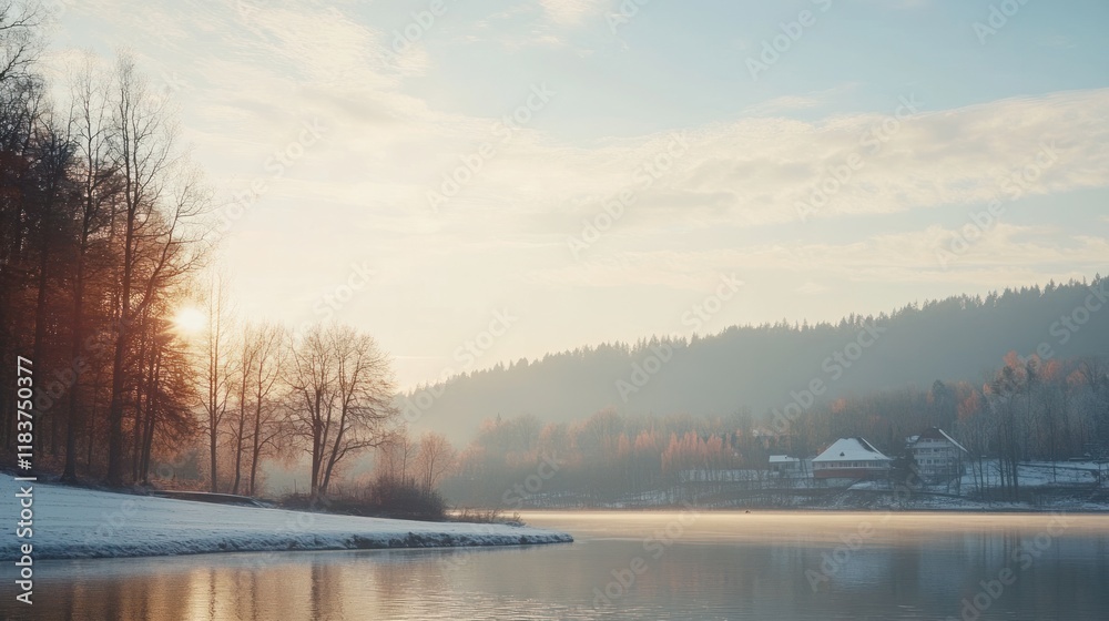 Serene Winter Sunrise Over a Tranquil Lake Serene Winter Sunrise Over a Tranquil Lake