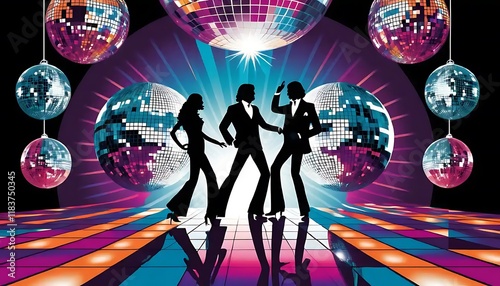 Disco Dancers Pose Underneath Sparkling Disco Balls