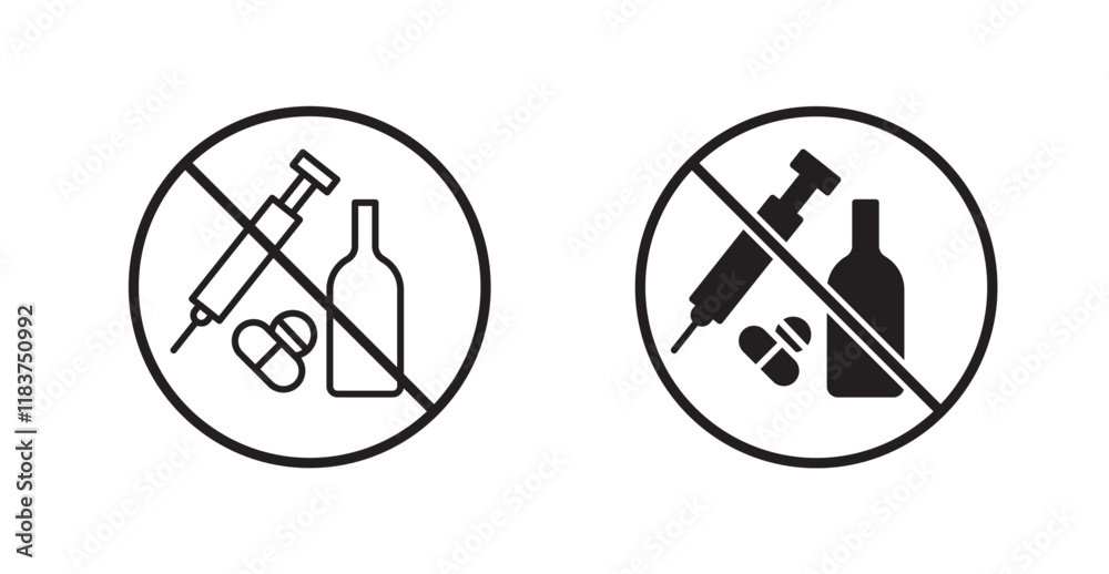 No drugs or alcohol sign vector set vector graphics designs No drugs or alcohol sign vector set vector graphics designs