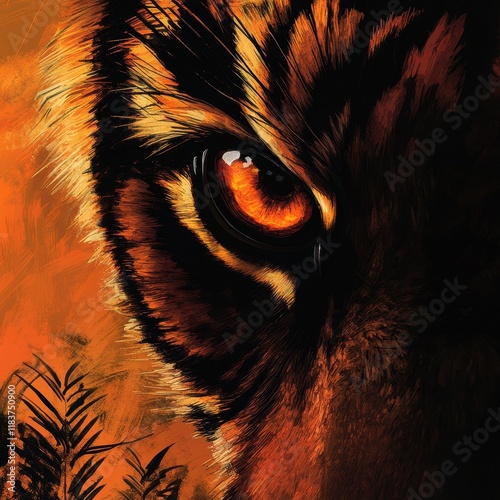 A Tigers Fierce Eye Glowing Orange in Sunset Hues photo