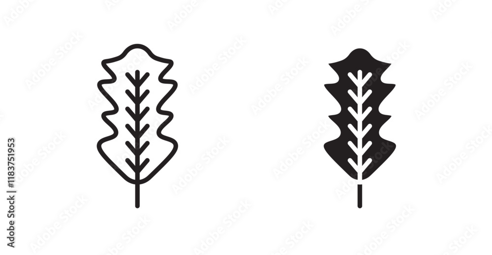 Oak leaf with veins icon set vector graphics designs Oak leaf with veins icon set vector graphics designs