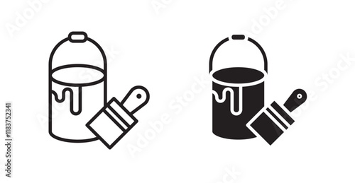 Paint bucket and paint brush icon set vector graphics designs