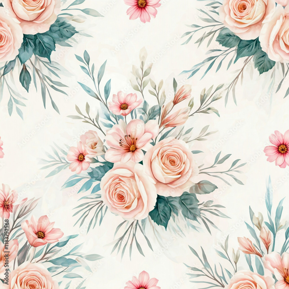 Obraz premium A soft wildflower with light green leaves and slender stems. Delicate pastel tones with sharp details and soft lighting. Perfect for textile design.