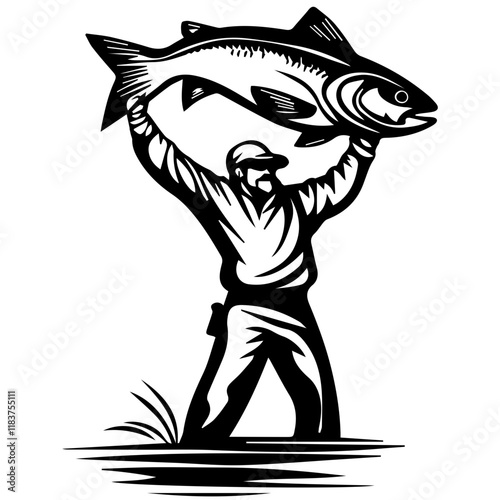 Fishing Life: Silhouette of Fisherman for Nature and Outdoor Graphics