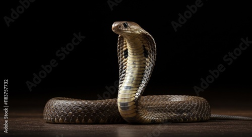 A Majestic Cobra Displays Its Hood In Dark Surroundings