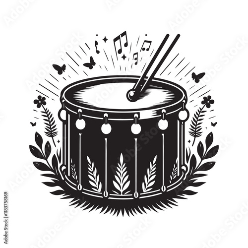 Timpani Silhouette Vector Illustration, Solid White Background.