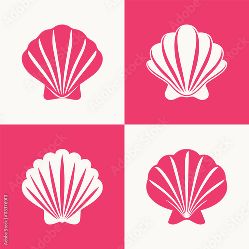 A flat vector set of pink scallop shell icons