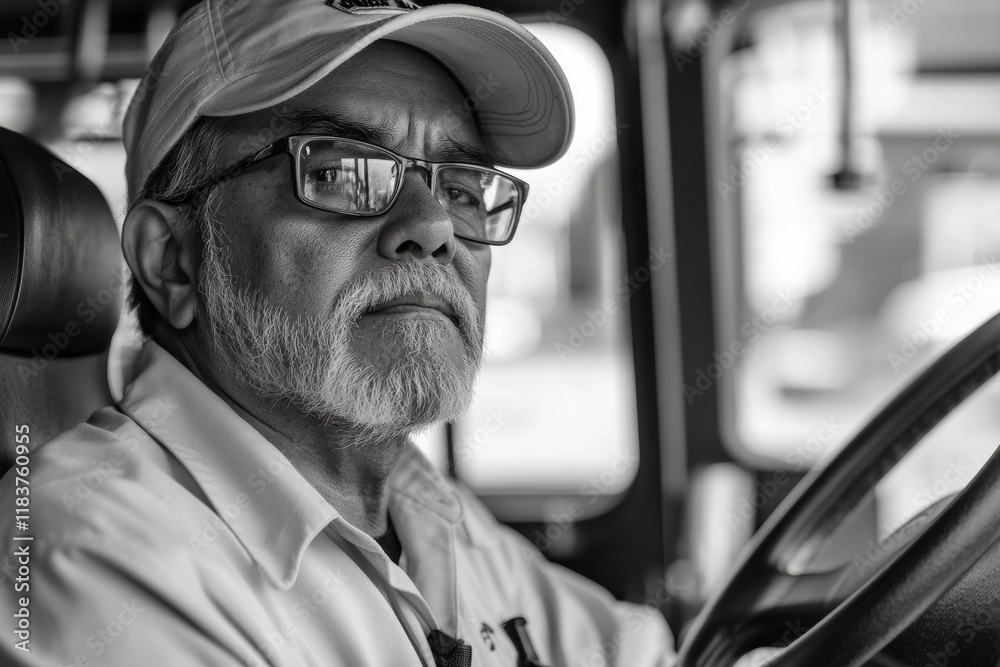 Bus driver getting ready for ride. Generative AI Bus driver getting ready for ride. Generative AI