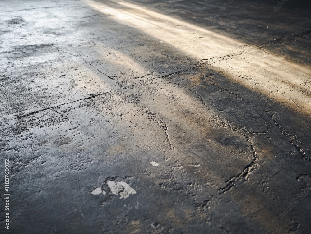 Detail of worn concrete floor showcasing character and history. Detail of worn concrete floor showcasing character and history.