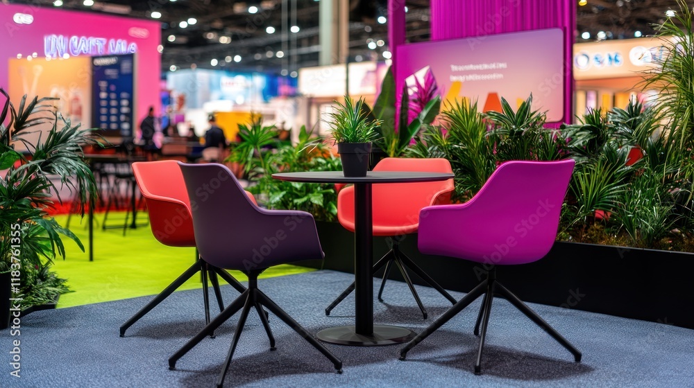 Obraz premium Vibrant Conference Lounge: A Modern Oasis of Color and Comfort