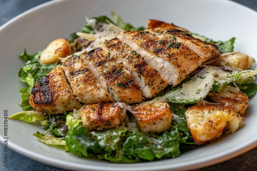 tasty chicken breast with a fresh Caesar salad tasty chicken breast with a fresh Caesar salad