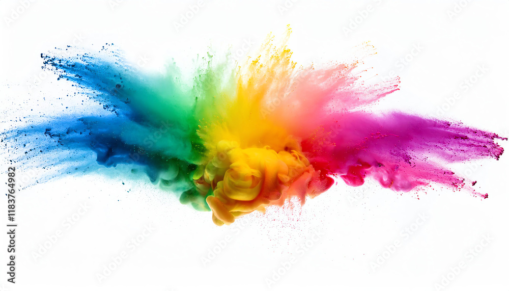 Obraz premium A vibrant explosion of colorful powder, showcasing a spectrum of hues in a dynamic and artistic display.