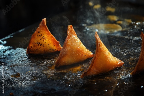 Tasty freshly fried potato pastry also called Punjabi samosa photo