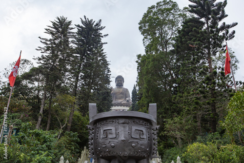 The famous Tian Tan Buddha at Po Lin Monastery in Ngong Ping, Lantau island, Hong Kong, China photo