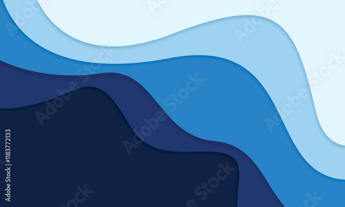 Abstract blue modern wave papercut style background suitable for desktop wallpaper, poster and banner design