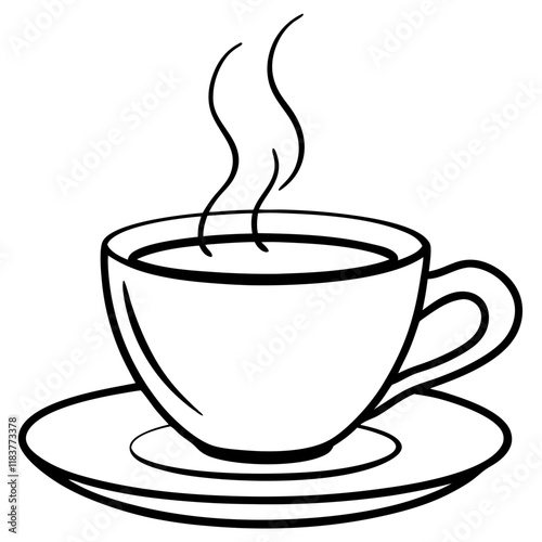 Cup of coffee with steam line art vector illustration 