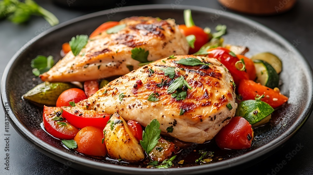 Fried chicken breast with vegetables Fried chicken breast with vegetables