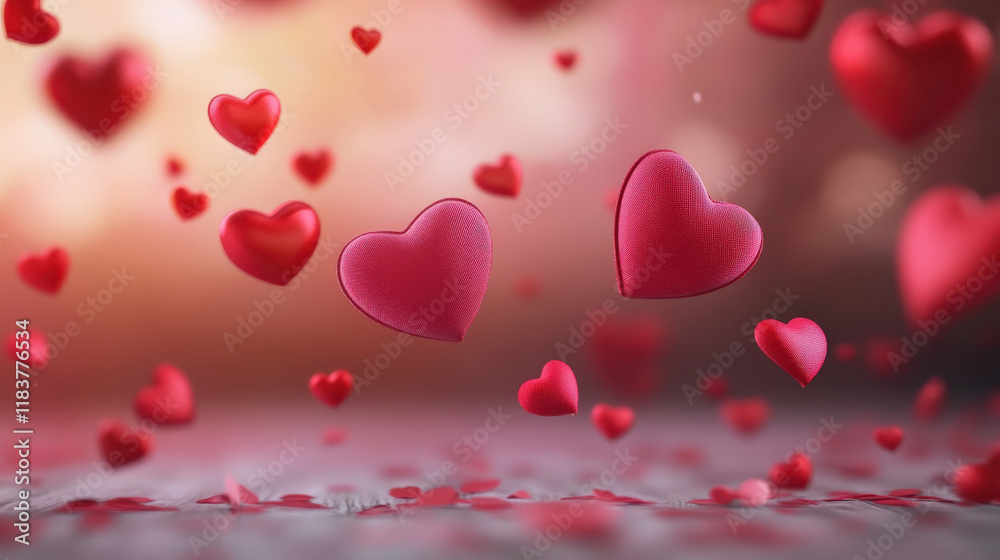 Floating red hearts create romantic atmosphere, perfect for expressing love and affection. Ideal for Valentine Day or heartfelt occasions Floating red hearts create romantic atmosphere, perfect for expressing love and affection. Ideal for Valentine Day or heartfelt occasions