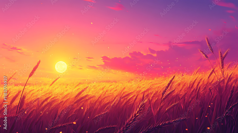 Fototapeta premium Realistic wallpaper for the festival of baisakhi with a field of golden wheat at sunset