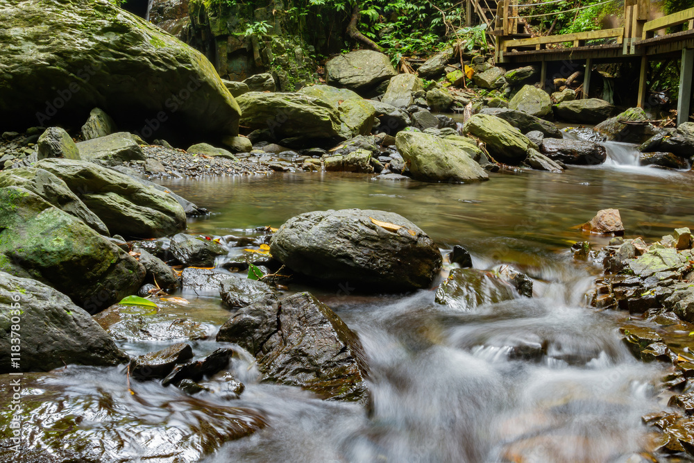 Sunny exterior view of the landscape of Linmei Shipan Trail