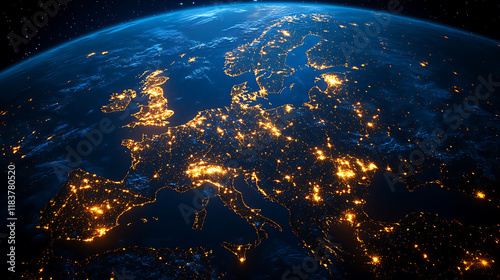 Fototapeta Naklejka Na Ścianę i Meble -  View from space of a sunrise over the uk and europe