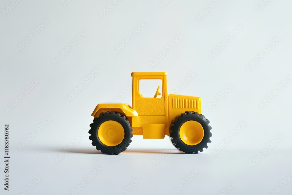 white toy tractor in yellow white toy tractor in yellow