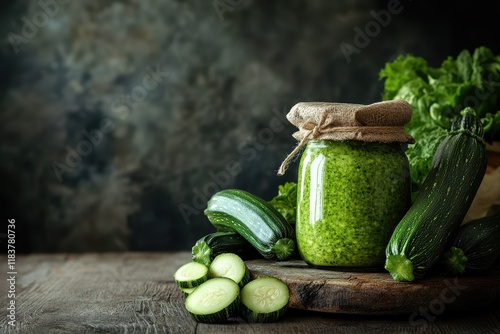 Whole jar of green zucchini spread photo