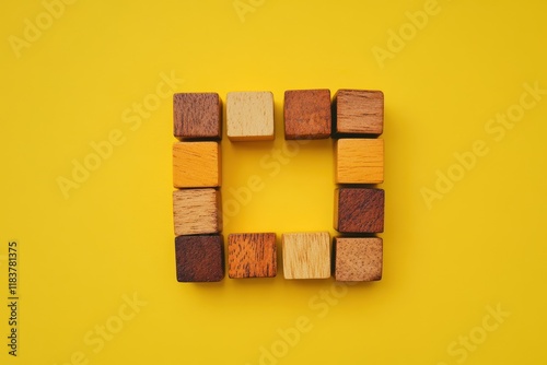 Wooden cubes spell Anemia on yellow surface top view