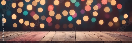 Wallpaper Mural Empty wooden table top on blur light colorful bokeh background at night party Torontodigital.ca