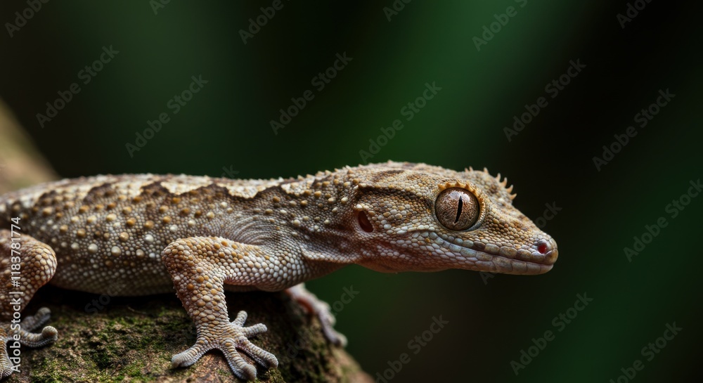 A Closeup View of a Reptilian Gecko on Bark A Closeup View of a Reptilian Gecko on Bark
