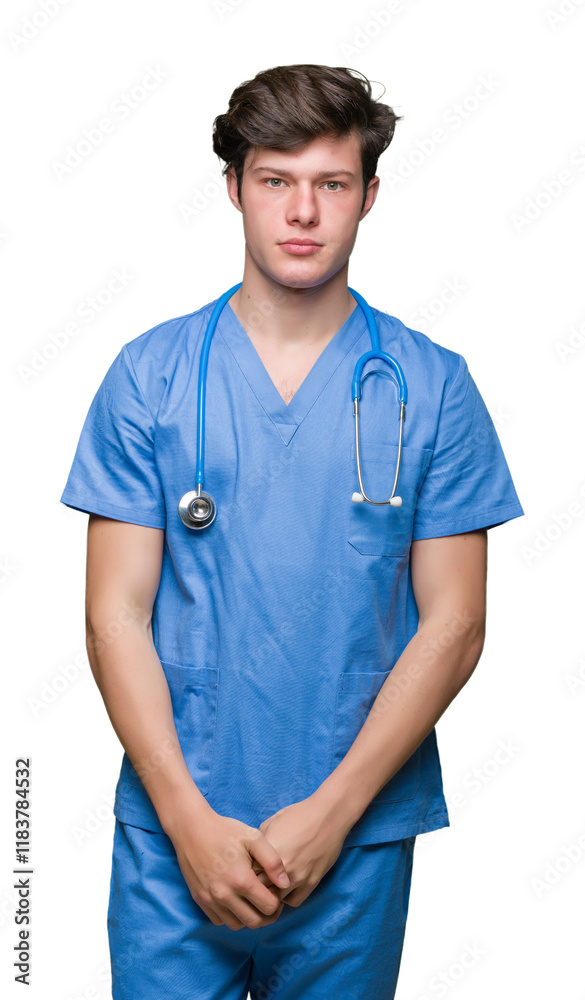 Young doctor wearing medical uniform over isolated background Relaxed with serious expression on face. Simple and natural looking at the camera. Young doctor wearing medical uniform over isolated background Relaxed with serious expression on face. Simple and natural looking at the camera.
