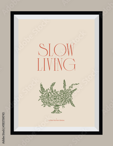 Sketch style La Dolce Vita illustrations with an aesthetic quote in a poster frame.