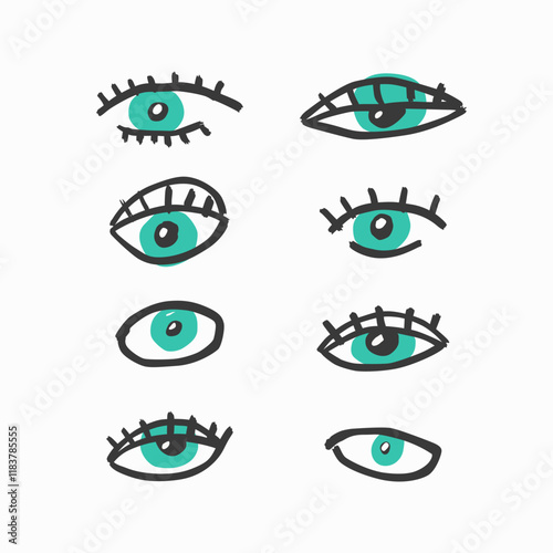 Eyes hand-drawn set. Abstract doodle eyes. Vector illustration. 