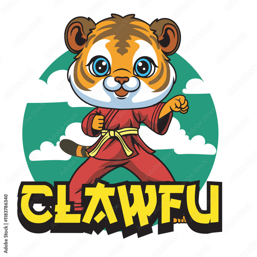 Naklejka premium Vector Illustration of Tiger Karate Mascot with Retro Mascot Illustration Available for Tshirt Design