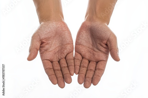 Pale palms of an Asian man isolated on white
