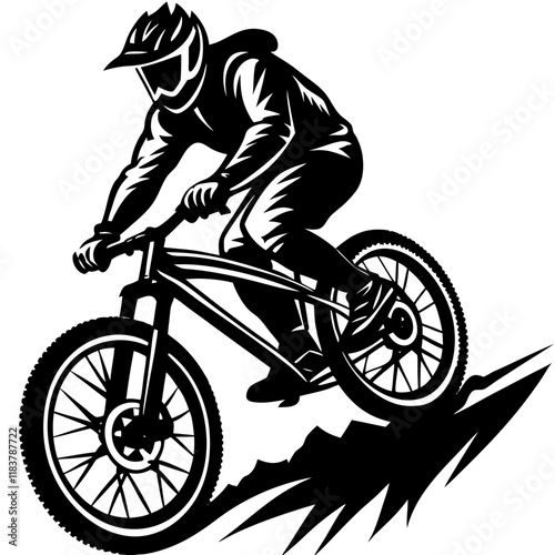 Mountain Biker in Action Vector Illustration - Outdoor Adventure Design