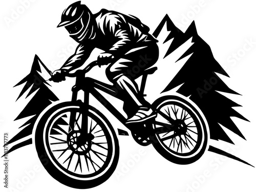 Mountain Biker in Action Vector Illustration - Outdoor Adventure Design