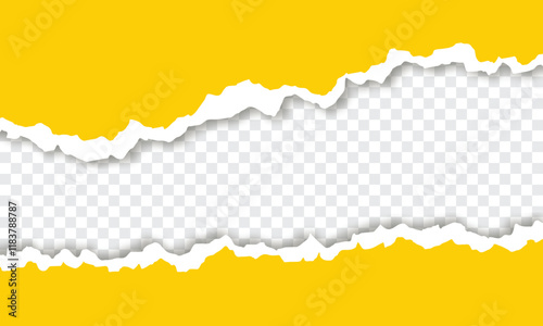 yellow torn paper with Ripped edges isolated transparent horizontal banner background