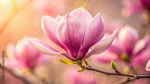 Delicate pink magnolia bloom, a springtime macro study.