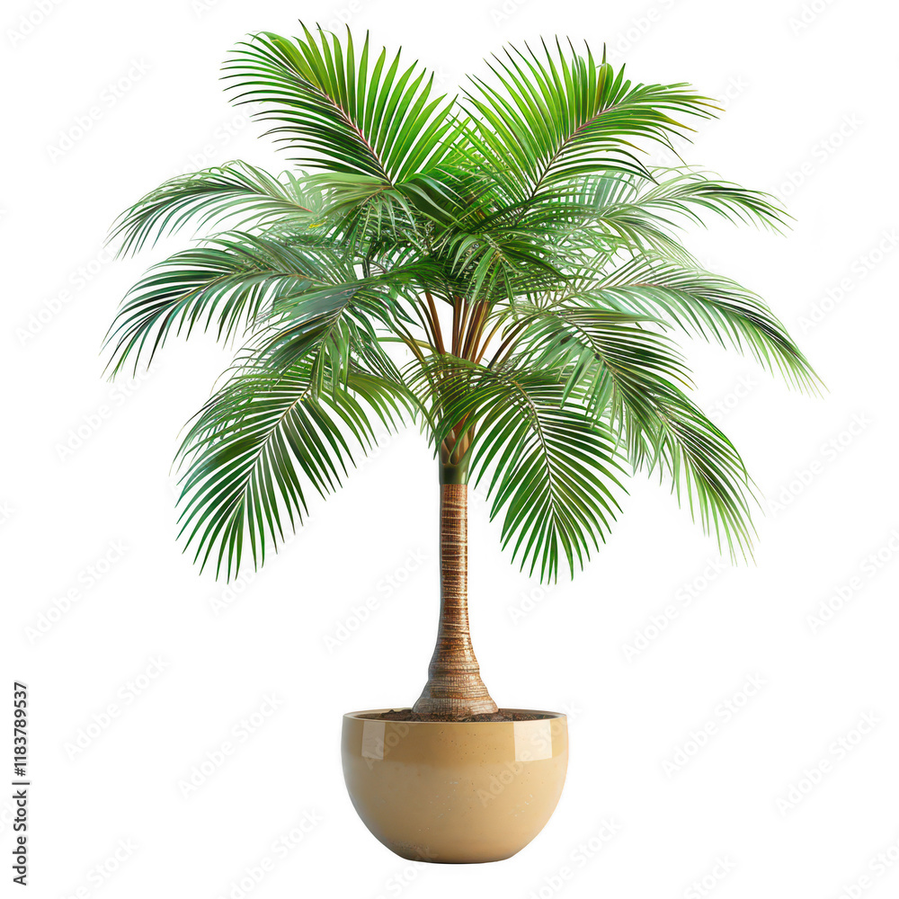 Obraz premium Green Palm Tree in Cream Pot on isolated background
