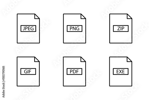 File format set icons. Linear and silhouette style. Vector icons.