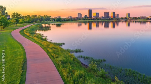 Tulsa Skyline Reflected in Calm Waters at Dawn