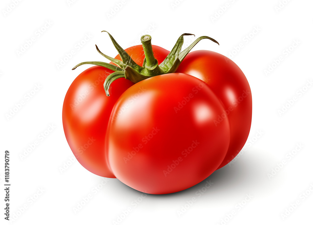 Red tomato with green leaf isolated on white. Red tomato with green leaf isolated on white.