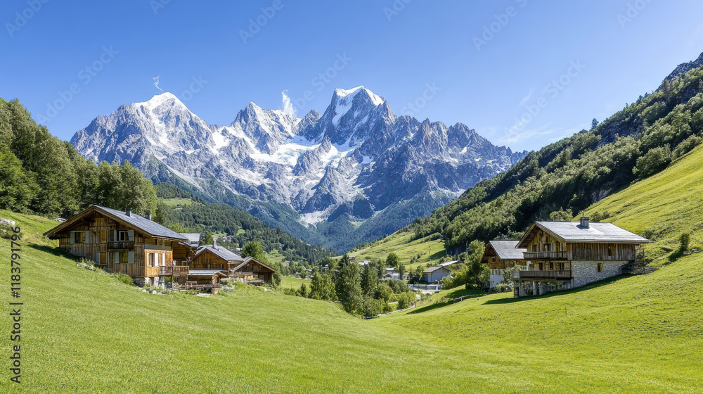 Fototapeta premium High resolution image of picturesque mountain village with stunning peaks
