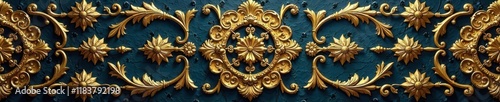 Intricate golden filigree pattern on textured background, leaf, design