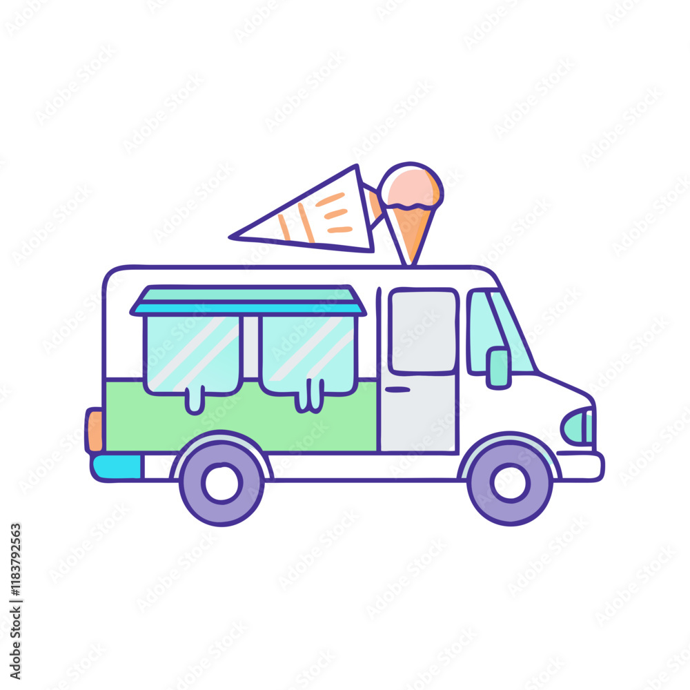 Fototapeta premium ice cream truck vector icon, vehicles vector illustration - simple illustration of ice cream truck perfect for logos, and vehicles-themed designs.