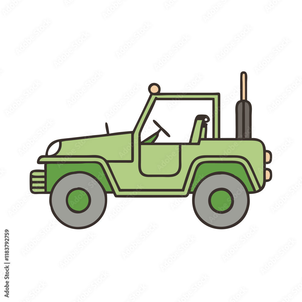 Naklejka premium military jeep vector icon, vehicles vector illustration - simple illustration of military jeep perfect for logos, and vehicles-themed designs.