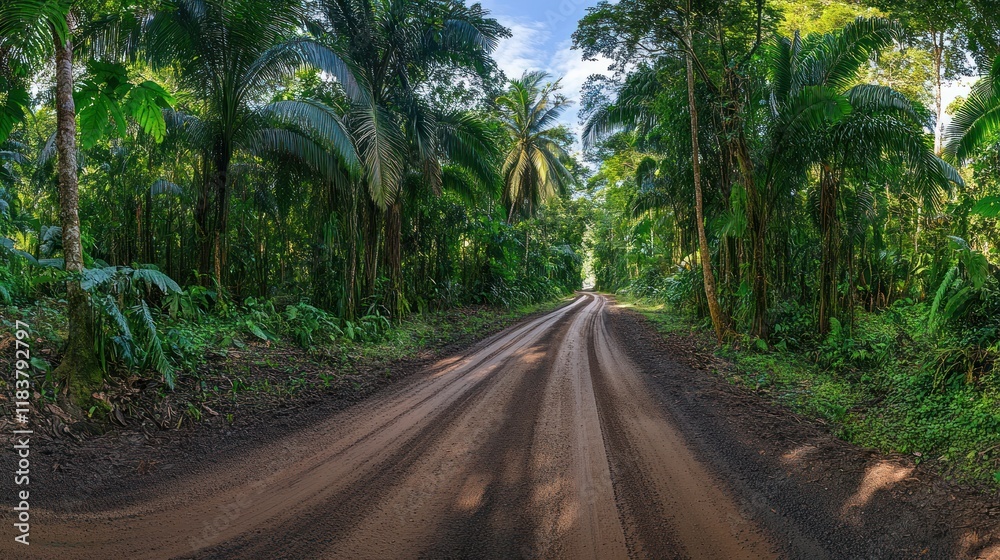 Fototapeta premium Serene Jungle Road: A Tropical Paradise Pathway